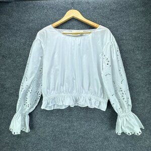 Anthropologie Maeve Top Womens Medium White‎ Embroidered Eyelet Boho Chic Fairy